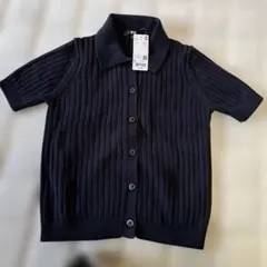 新品UNIQLO ネイビー 半袖リブポロカーディガン L