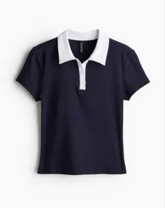 H&M クロップド丈ポロシャツ　M ネイビーブルー
