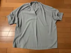 古着　NAVY シャツ　ブラウス　スキッパー　くすみ水色系　マックハウス