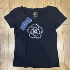 新品未使用 CLATHAS 半袖 Tシャツ ブラック カメリア ビジュー付 38のサムネイル