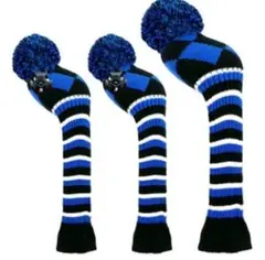 ゴルフヘッドカバー　3個　ダークブルー　ドライバーカバー フェアウェイウッド
