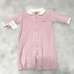 ウサギ刺繍付きストライプロンパース 50-60cm