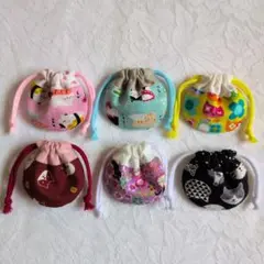 猫柄　小さなまんまる巾着セット