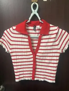 H&M DIVIDED ボーダー ポロニット 半袖 トップス