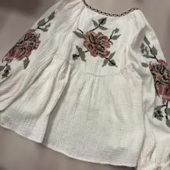 zara レディース　刺繍　ガーゼ　トップス　羽織り　L