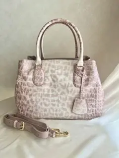 レザージュエルズ　ハンドバッグ　ショルダー紐付き　クロコ型押し　くすみピンク