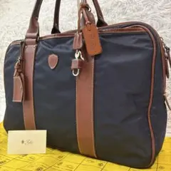 ✨極美品/南京錠付✨フェリージ ビジネスバッグ 大容量 レザー×ナイロン 紺のサムネイル