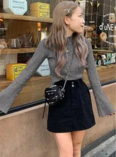 ラメニットフレアスリーブショート丈トップス[k9316e]