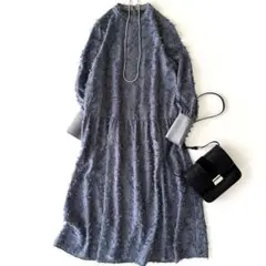 極美品 グリーンレーベルリラクシング フリンジジャガードギャザー ワンピース