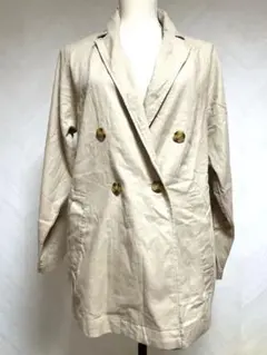 ベージュ リネン　ダブルブレストジャケット　Mサイズ　麻素材