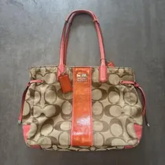 COACH シグネチャーハンドバッグ、オレンジのサムネイル