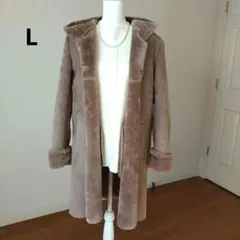 フェイクムートン　フード付 ムートンコート　 L　ベージュ　ムートンジャケット