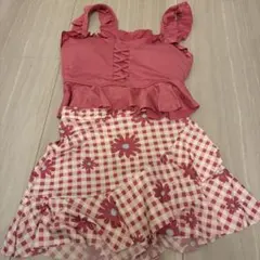 ピンク チェック柄 花柄 セパレート水着