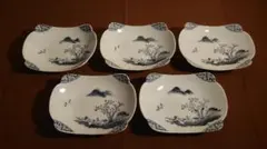 古伊万里　伊万里　染付　舟形皿　葉皿　山水　菓子皿　蔵出し　江戸期　５客