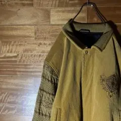 ブルゾン　ニットジャケット　ジャージ　裏地総柄　ウール　切替　刺繍　レトロ　XL