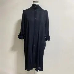 女ine ニット　ロングカーディガン　七分袖　綿×レーヨン　ダークネイビー