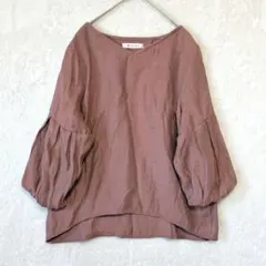 ブージュルード／ブラウス シャツ M 7分袖 Vネック キラキラ 韓国製 茶色