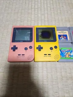 ゲームボーイポケット イエロー、ピンクOrオレンジ本体とソフト 全てジャンクです