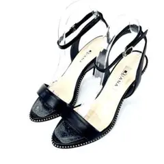 【レア美品】DIANA スタッズ ストラップ ヒール サンダル 黒 24.5
