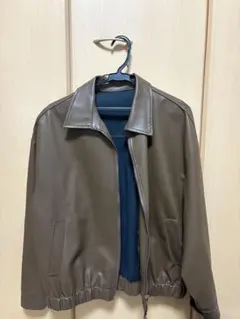 ブラウン合成皮革ジップアップジャケット