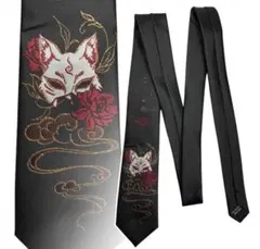 「ネクタイ 狐/キツネ 彼岸花/曼珠沙華　黒」jo-db