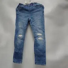 デニムブルー ダメージ加工 長ズボン