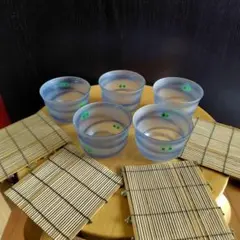 グラス　つゆ用の食器5個　竹のコースター5枚