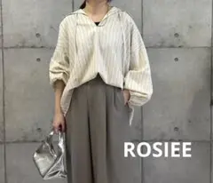 ROSIEE 麻混ストライプブラウス　ベージュ
