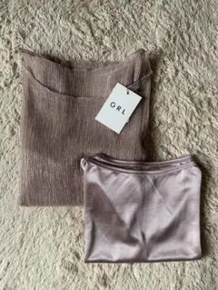 【新品未使用タグ付き】GRL グレイル ラメ長袖トップスキャミソール付き