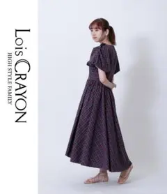ロイスクレヨン☆秋色チェック柄 お袖ふんわり☆ワンピース美品
