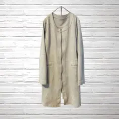 ジャケット　ノーカラー　ライトグレー　春　秋　防寒　長袖　スエード調