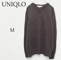 【ユニクロ】Vネックラムウールニット セーター 長袖 チュニック ブラウン M