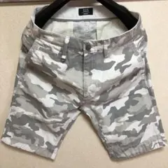 美品 迷彩 メンズ ハーフパンツ サイズM 白/グレー 綿