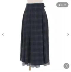 axes femme ベルト付チェック柄ロングスカート 紺 F