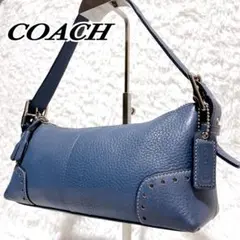 [希少色] COACH アクセサリーポーチ　シボ革　パンチング　ブルー