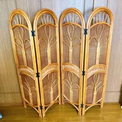 籐家具 衝立 レトロ ラタンスクリーン 4連 折りたたみ 高さ160cm