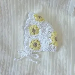 ぬい用　お花ボンネット　ひまわりホワイトのサムネイル
