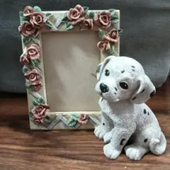 子犬のフィギュア付きフォトフレーム 卓上