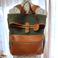 つぶ様専用 人気のカーキ✨️ fes（フェス）キャンバス×本革リュックカウレザーのサムネイル