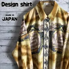 美品　柄シャツ　ポリシャツ　スカーフ柄 マリン　長袖シャツ　レディースL相当