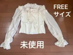 未使用　フリル リボン シアー袖 ブラウス 長袖 ホワイト系