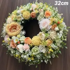 春色ラナンキュラスとローズのフラワーリース＊玄関リース＊造花リース