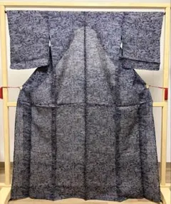 G 夏物 美品 大島紬 夏大島 風景模様 藍染 絽 紗 薄物 正絹 小紋 着物のサムネイル