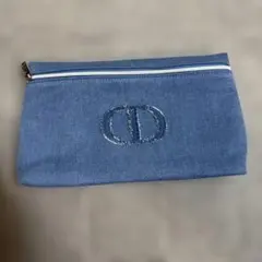 ディオール　デニムブルー ロゴ刺繍ポーチ