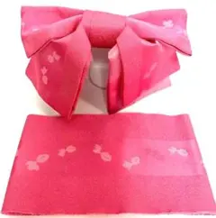 作り帯　浴衣帯　結び帯　ピンク　美品　金魚