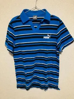 プーマ マルチボーダー 半袖 スキッパー ポロシャツ XL ブルー ブラックのサムネイル