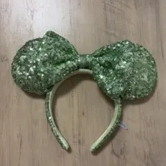 ミッキー型緑色スパンコールカチューシャ