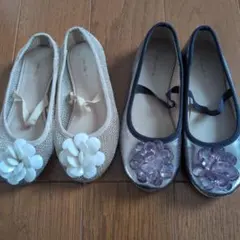 Zara Kids メタリックシルバー バレエフラット 28メッシュパンプス２７