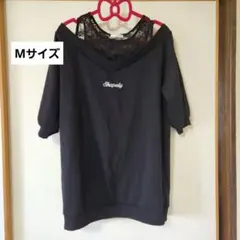 トップス☆半袖トレーナー☆肩だし☆ブラックのサムネイル
