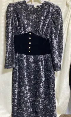 ダークグレー フラワーパターン タイトドレス サイズ9 M